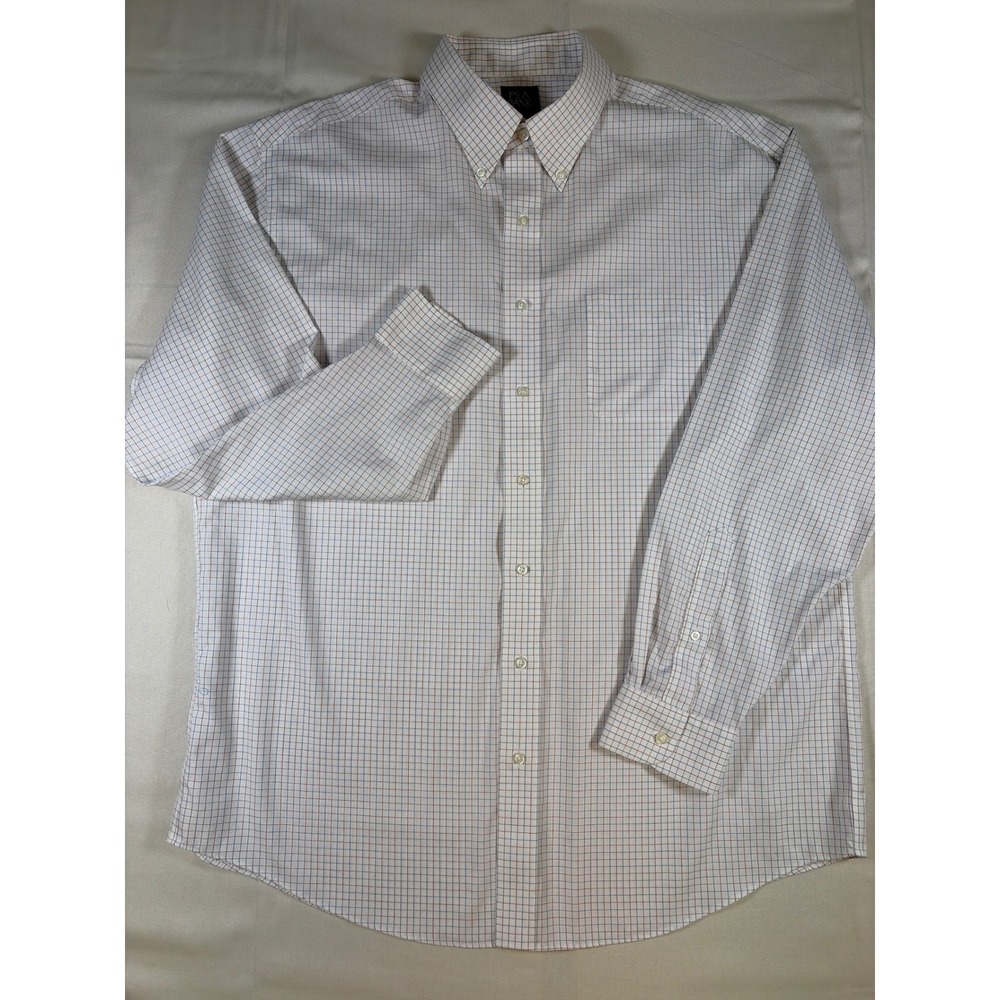 Jos. A. Bank Traveler Dress Shirt Mens 17.5 36 Traditional Fit Tattersall Check